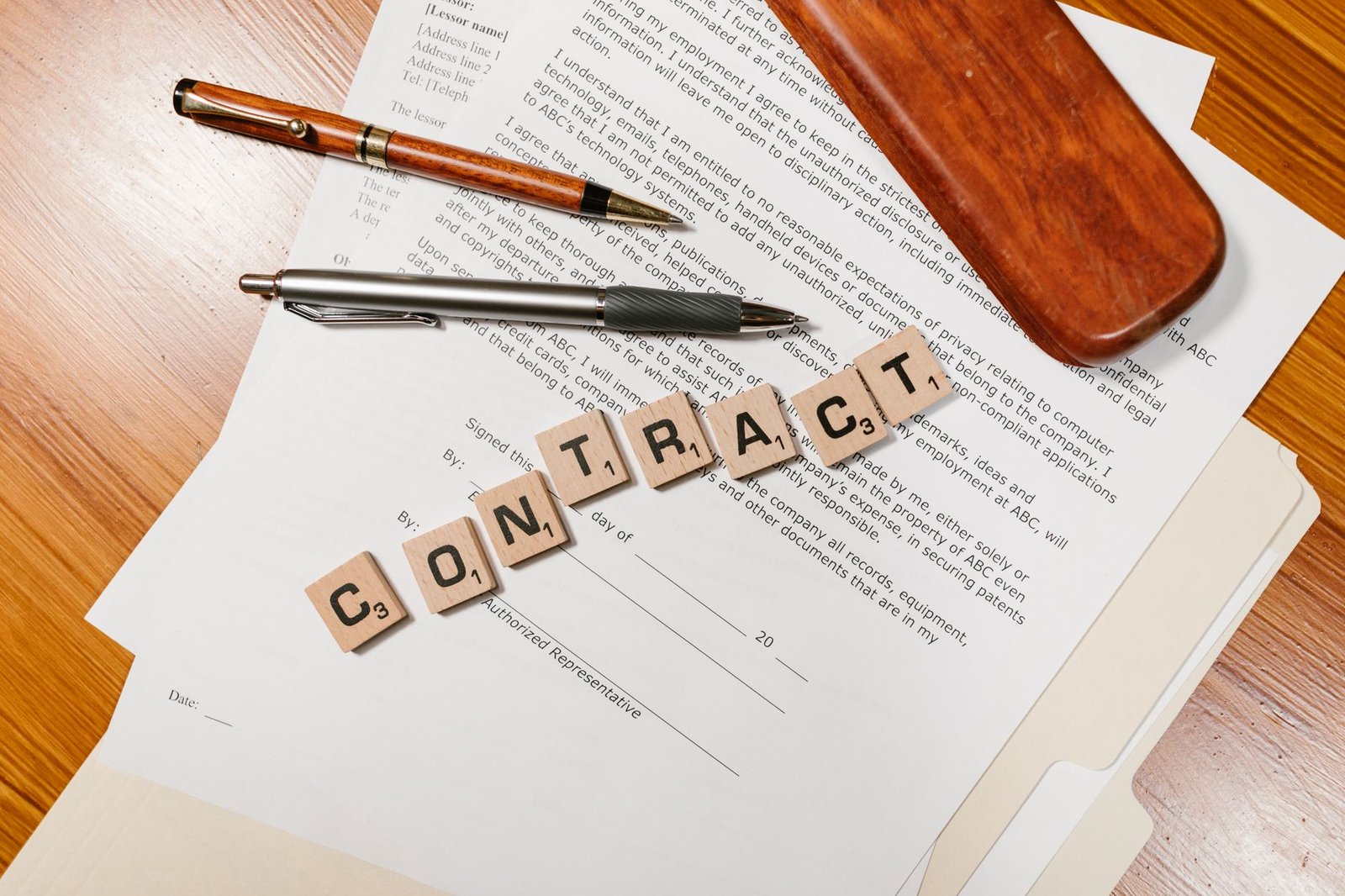 Contract papers on a desk